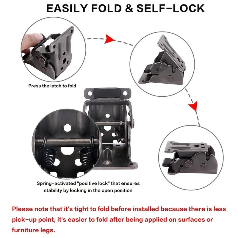 2 Brackets 16 Screws Folding Table Bracket Set with Locking Hinges Adjustable 0 180 Degrees for Furniture Legs Cabinets Workbenches - Image 4