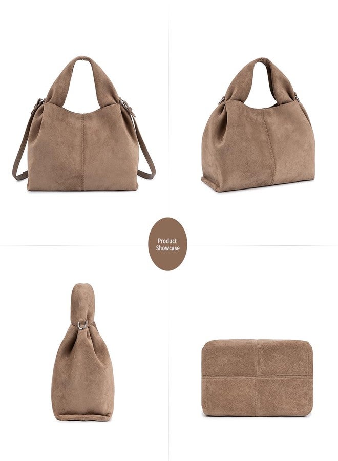 PHILOMENA Women’s Suede Hobo Bag, Vintage Half-Moon Shoulder Handbag, Soft Faux Suede Purse Elegant Tote for Everyday Use (Earth Tone) - Image 3
