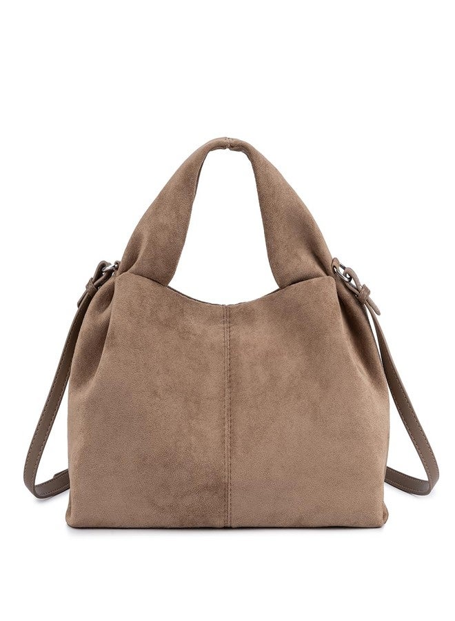 PHILOMENA Women’s Suede Hobo Bag, Vintage Half-Moon Shoulder Handbag, Soft Faux Suede Purse Elegant Tote for Everyday Use (Earth Tone) - Image 1