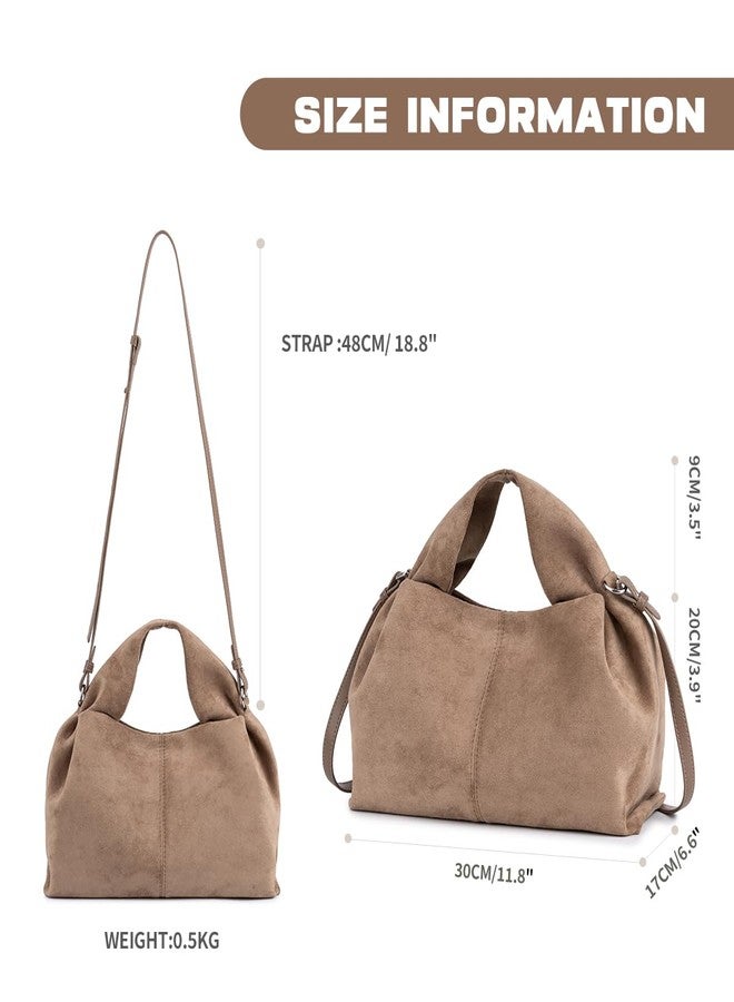 PHILOMENA Women’s Suede Hobo Bag, Vintage Half-Moon Shoulder Handbag, Soft Faux Suede Purse Elegant Tote for Everyday Use (Earth Tone) - Image 5