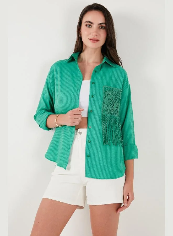 ليلا قميص نسائي بأكمام طويلة وتفاصيل جيوب برباط من ليلا مقاس عادي