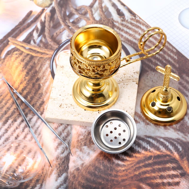 Yawlsow Incense Burner, Frankincense Charcoal Incense Stand, Bakhoor Incense Burner Holder, Ideal for Aromatherapy, Yoga and Spa, Home and Christian Church Censer, (Gold) - Image 5