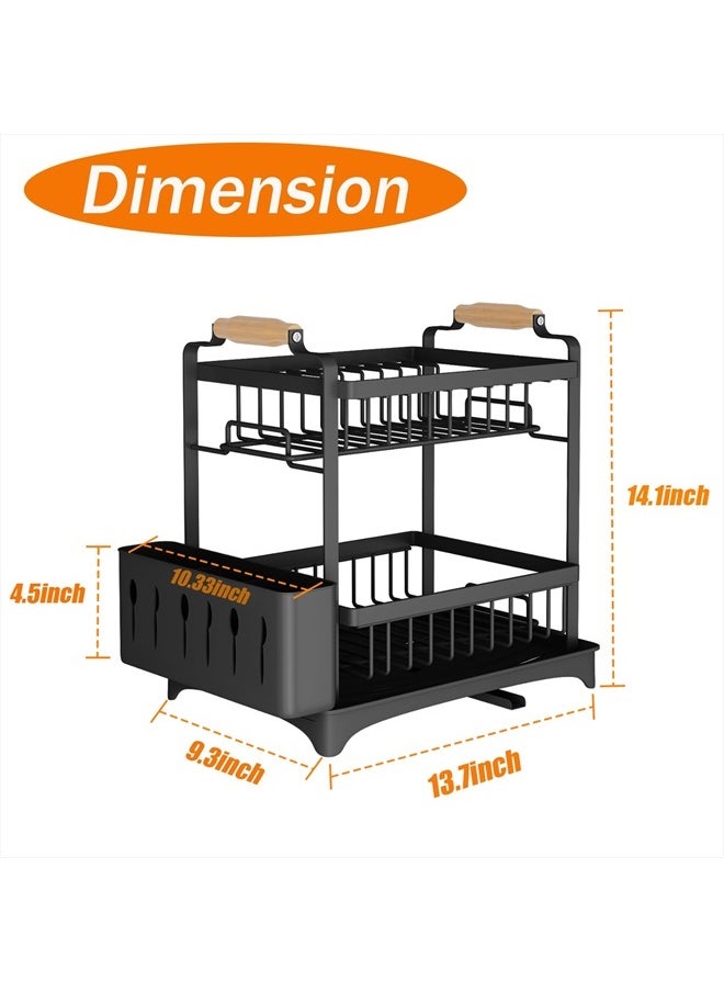 Santentre 2-Tier Dish Drying Rack with Removable Utensil Holder, Over Sink Dish Drying Rack for Space Saver, Dish Drainers for Kitchen Counter, Rust Resistant Stainless Steel Dish Rack, Black  - Image 5