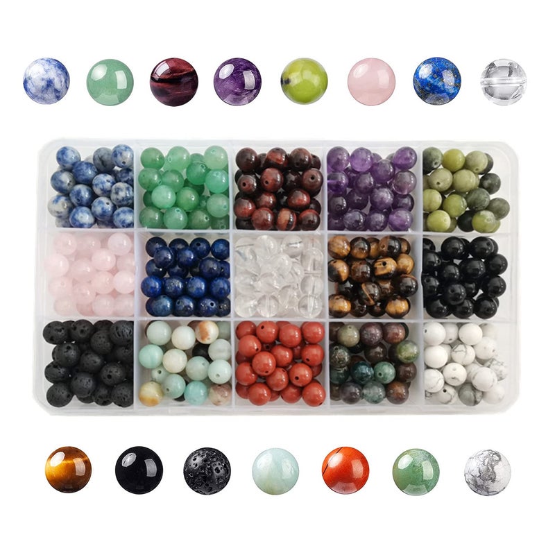 GangGangHao 375pcs 8mm Polished Natural Stone Beads Crystals Round Genuine Real Stone Beading Loose Gemstone DIY for Bracelet Necklace Earrings8mm15 Color MixS2