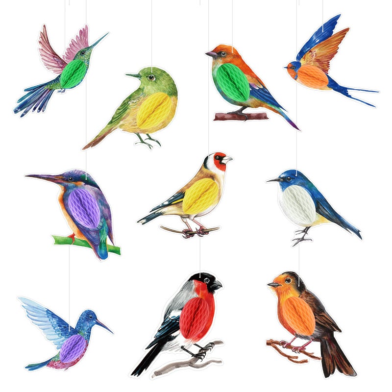 PerKoop 10 Pcs Bird Party Decorations Tropical Bird Honeycomb Paper Cutouts Jungle Rainforest Theme Hanging Parrot Birthday Hawaiian Luau Tiki Party for Home Classroom Supplies - Image 1