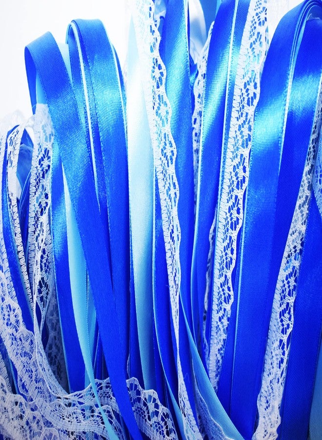 Kingsnow 100 Pack Blue Lace Wedding Ribbon Wands Streamers with Bells Silk Fairy Wands Sticks Wedding Exit Ribbon for Party Activities Bridal Shower Send Off Holiday Celebration - Image 3