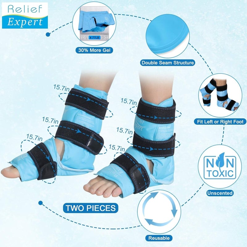 Relief Expert Ankle Ice Pack Wrap 2 Packs â€“ Reusable Cold Gel Pack for Foot and Heel, Dual-Sided Design with Soft Plush Lining, Flexible Cold Compress for Achilles and Ankle Support, Blue - Image 5