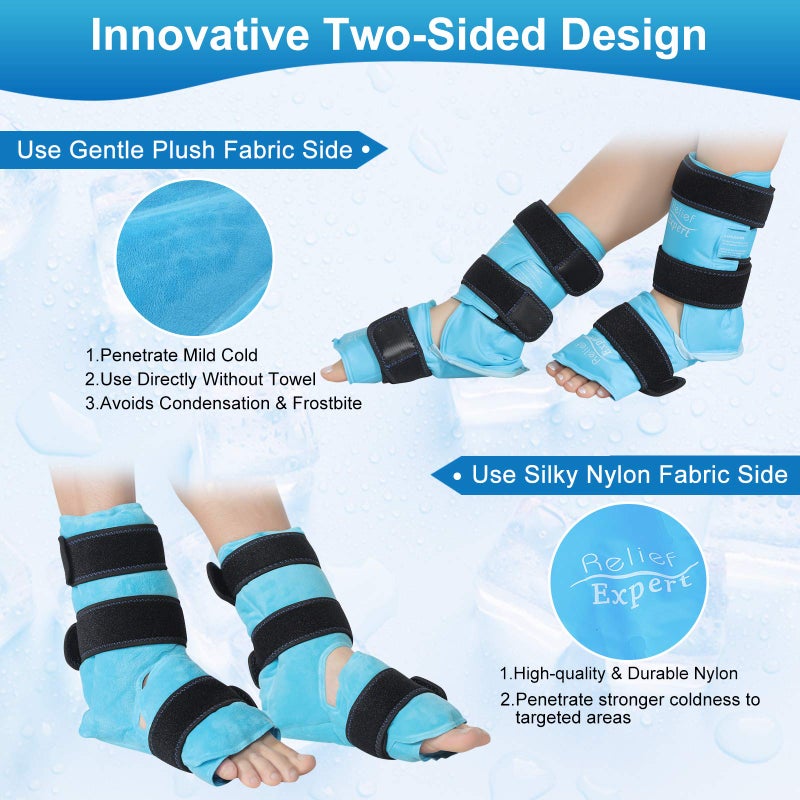 Relief Expert Ankle Ice Pack Wrap 2 Packs â€“ Reusable Cold Gel Pack for Foot and Heel, Dual-Sided Design with Soft Plush Lining, Flexible Cold Compress for Achilles and Ankle Support, Blue - Image 2
