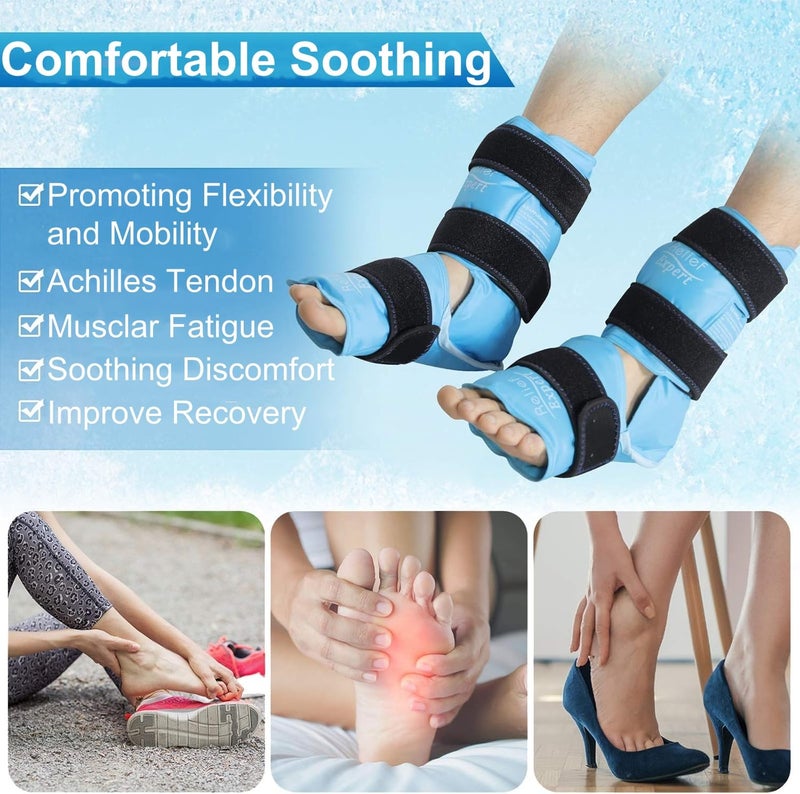 Relief Expert Ankle Ice Pack Wrap 2 Packs â€“ Reusable Cold Gel Pack for Foot and Heel, Dual-Sided Design with Soft Plush Lining, Flexible Cold Compress for Achilles and Ankle Support, Blue - Image 3