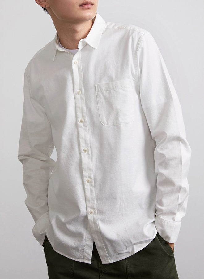 NIBEMINENT Long Sleeves Collared Neck Shirt White  - Image 3