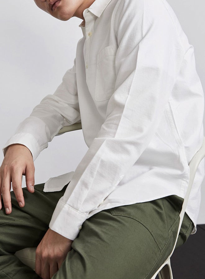 NIBEMINENT Long Sleeves Collared Neck Shirt White  - Image 4