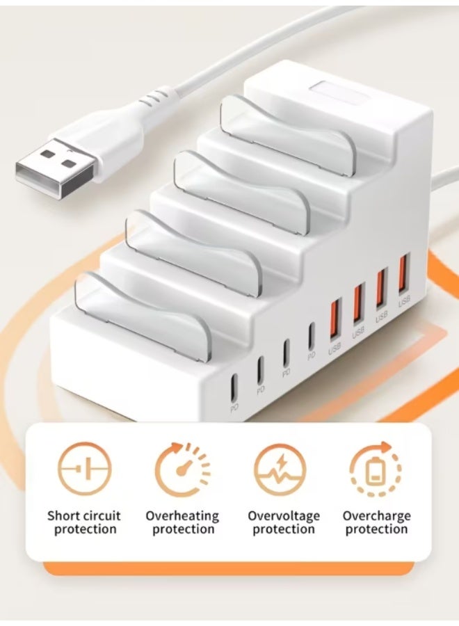 محطة شحن سريع 8 في 1 بقوة 66 واط مع 4 منافذ USB و 4 منافذ Type-C PD وحامل هاتف - Image 2