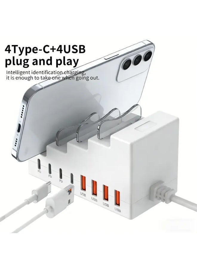 محطة شحن سريع 8 في 1 بقوة 66 واط مع 4 منافذ USB و 4 منافذ Type-C PD وحامل هاتف - Image 1
