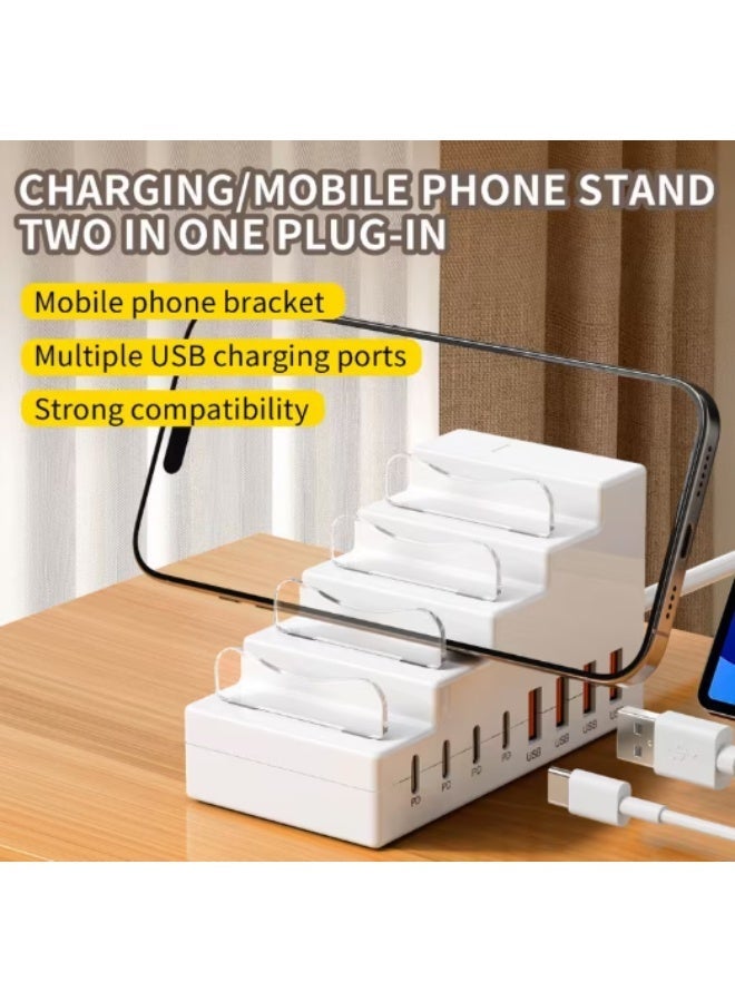 محطة شحن سريع 8 في 1 بقوة 66 واط مع 4 منافذ USB و 4 منافذ Type-C PD وحامل هاتف - Image 5