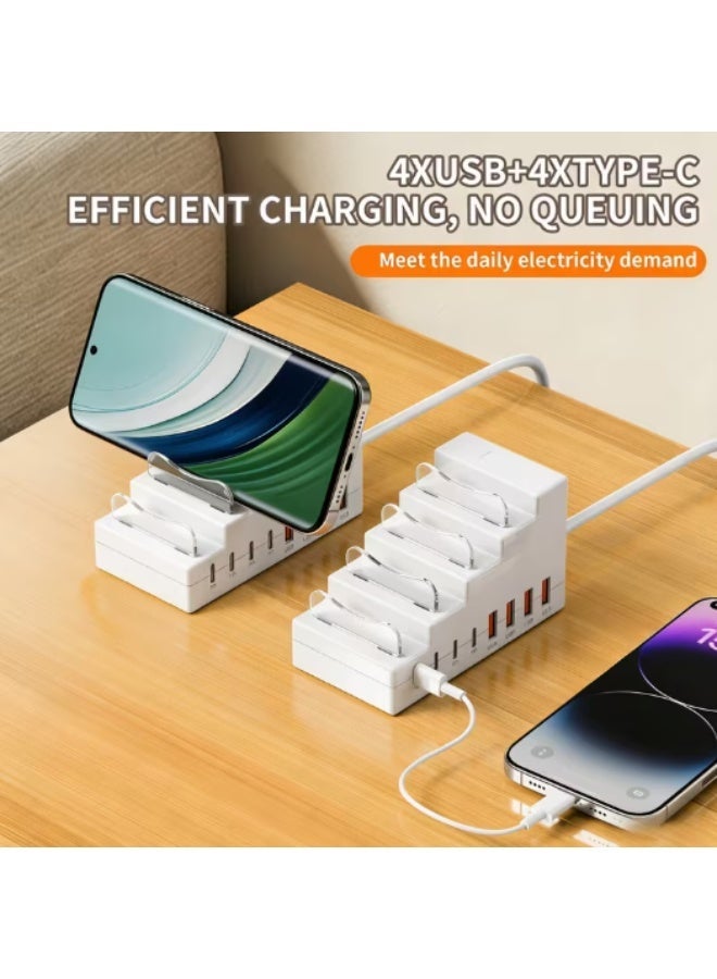 محطة شحن سريع 8 في 1 بقوة 66 واط مع 4 منافذ USB و 4 منافذ Type-C PD وحامل هاتف - Image 3