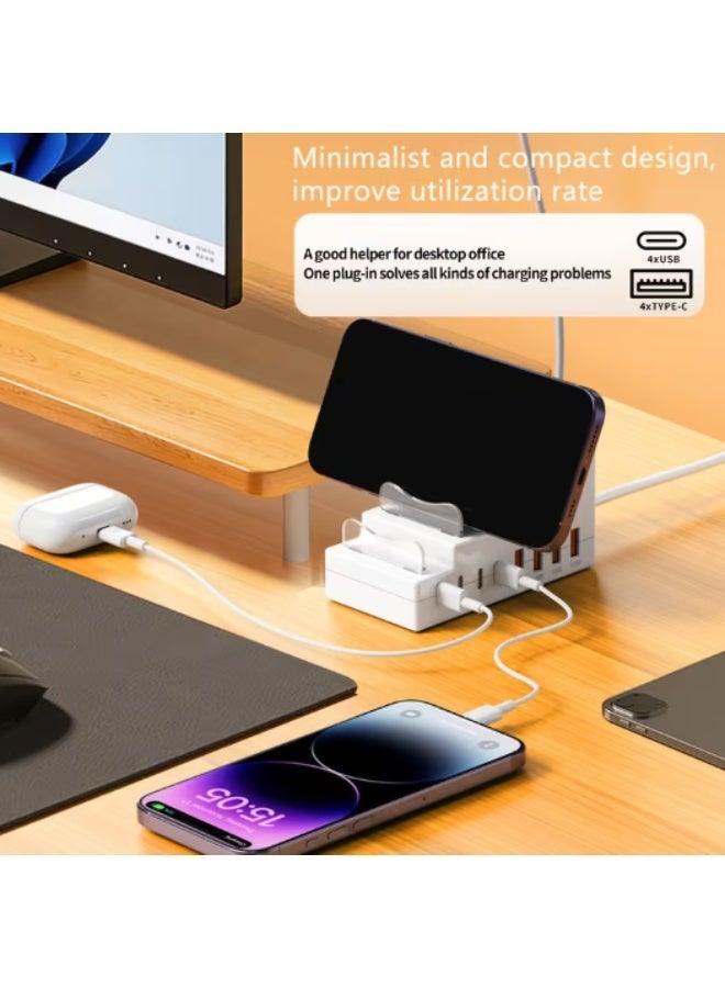 محطة شحن سريع 8 في 1 بقوة 66 واط مع 4 منافذ USB و 4 منافذ Type-C PD وحامل هاتف - Image 4
