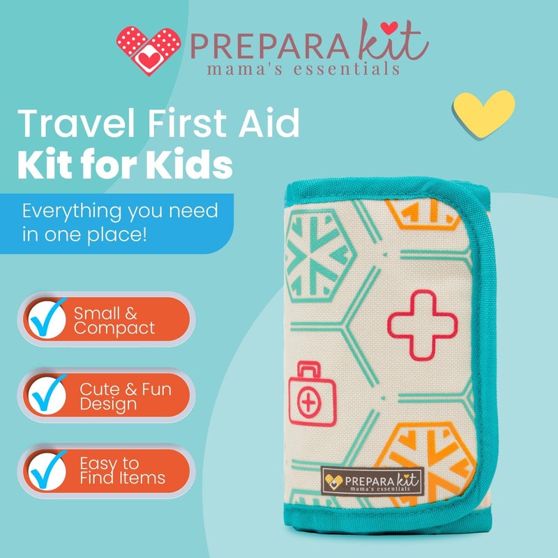 PreparaKit Travel First Aid Kit for Kids Mini Car Purse Backpack or Diaper Bag 75 Piece Medicine Includes All Essential Medical Supplies TSAApproved Teal - Image 2