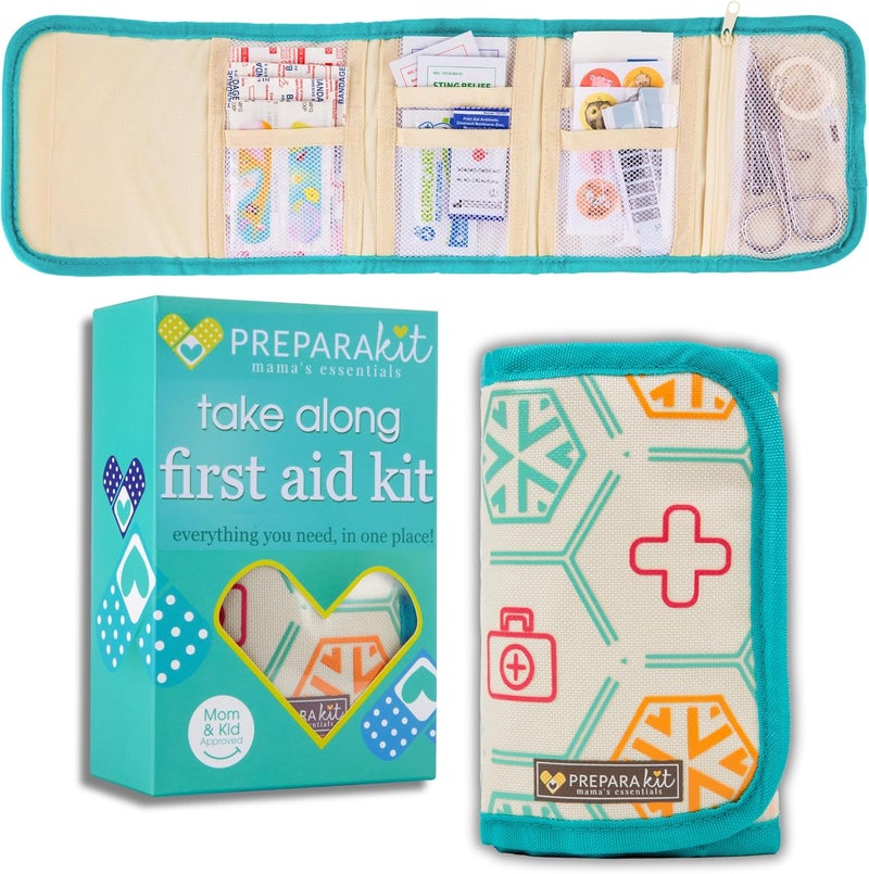 PreparaKit Travel First Aid Kit for Kids Mini Car Purse Backpack or Diaper Bag 75 Piece Medicine Includes All Essential Medical Supplies TSAApproved Teal - Image 1