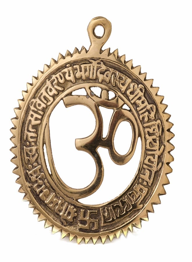 GURU JEE™ Brass Om Wall Hanging with Gayatri Mantra Engraved Decorative Brass Om Religious Wall Decor for Home Temple Worship - Image 2