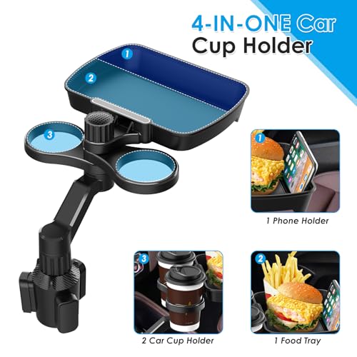 Biupky Car Cup Holder Expander, 4-in-1 Universal Cup Holder Tray Compatible with 2.6" to 3.94", Multi Cup Holders Table with Large Food Tray Phone Mount, for Travel Auto Trucker Road Trip Essentials - Image 3