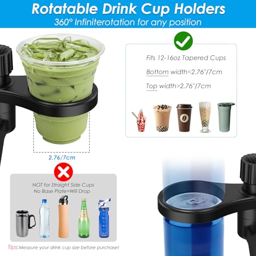 Biupky Car Cup Holder Expander, 4-in-1 Universal Cup Holder Tray Compatible with 2.6" to 3.94", Multi Cup Holders Table with Large Food Tray Phone Mount, for Travel Auto Trucker Road Trip Essentials - Image 4
