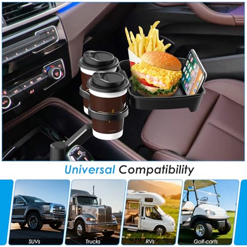 Biupky Car Cup Holder Expander, 4-in-1 Universal Cup Holder Tray Compatible with 2.6" to 3.94", Multi Cup Holders Table with Large Food Tray Phone Mount, for Travel Auto Trucker Road Trip Essentials - Image 5
