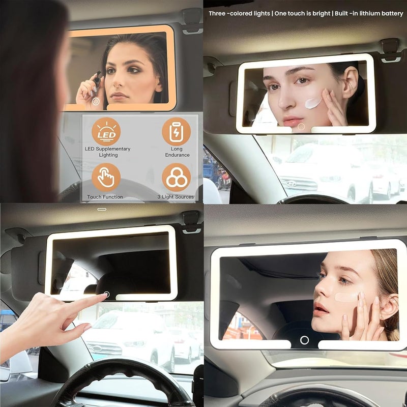 PINKE Car Vanity Mirror, Car Vanity Mirror with 3 Lights Modes, Rechargeable Sun Visor Makeup Mirror, Sun Visor Mirror with Light Cosmetic Mirror with Touch on Screen for Car - Image 3
