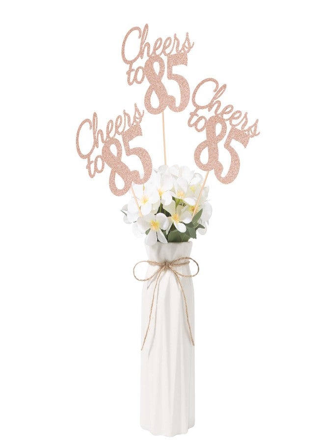 Gexolenu Cheers to 85, 10 Pack Double-Sided Rose Gold Glitter 85th Birthday Centerpieces for Tables, Number 85 Birthday Table Toppers Party Centerpiece Sticks Party Supplies - Image 1