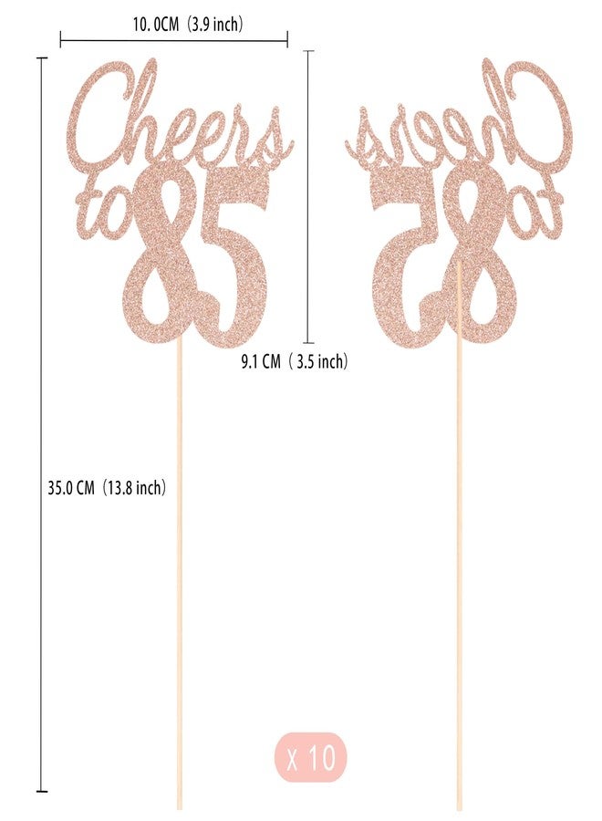 Gexolenu Cheers to 85, 10 Pack Double-Sided Rose Gold Glitter 85th Birthday Centerpieces for Tables, Number 85 Birthday Table Toppers Party Centerpiece Sticks Party Supplies - Image 3