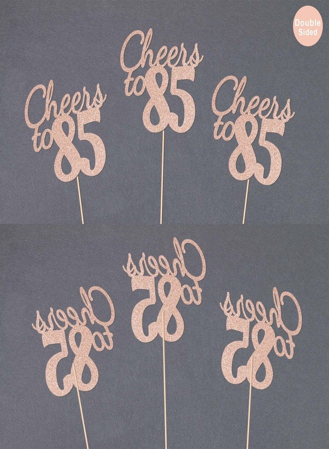 Gexolenu Cheers to 85, 10 Pack Double-Sided Rose Gold Glitter 85th Birthday Centerpieces for Tables, Number 85 Birthday Table Toppers Party Centerpiece Sticks Party Supplies - Image 4