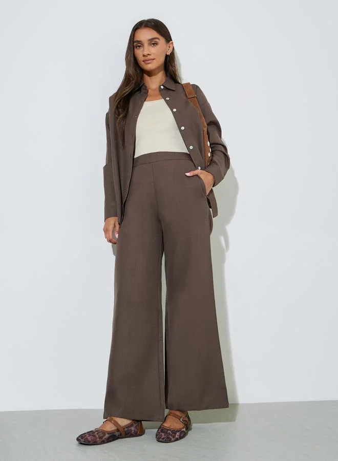 Styli Brown Solid Long Sleeves Button-Up Oversized Shirt