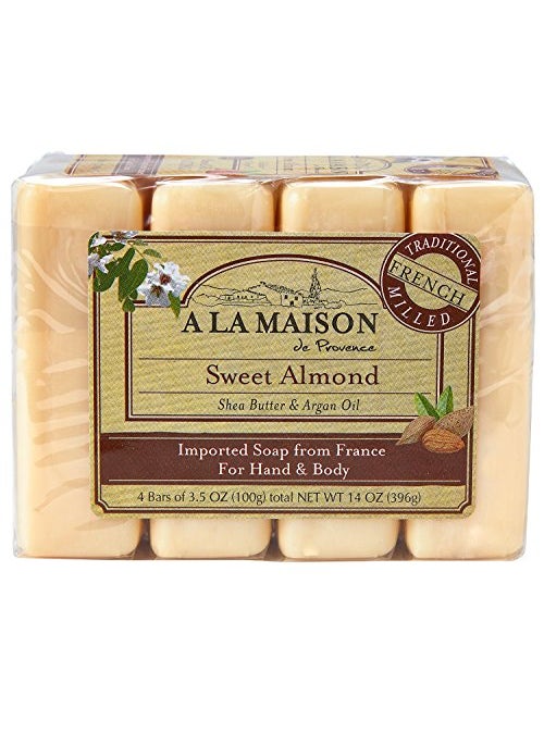 A La Maison A LA MAISON Sweet Almond Bar Soap - Triple French Milled Unscented Natural Moisturizing Hand Soap Bar (4 Bars of Soap, 3.5 oz) 