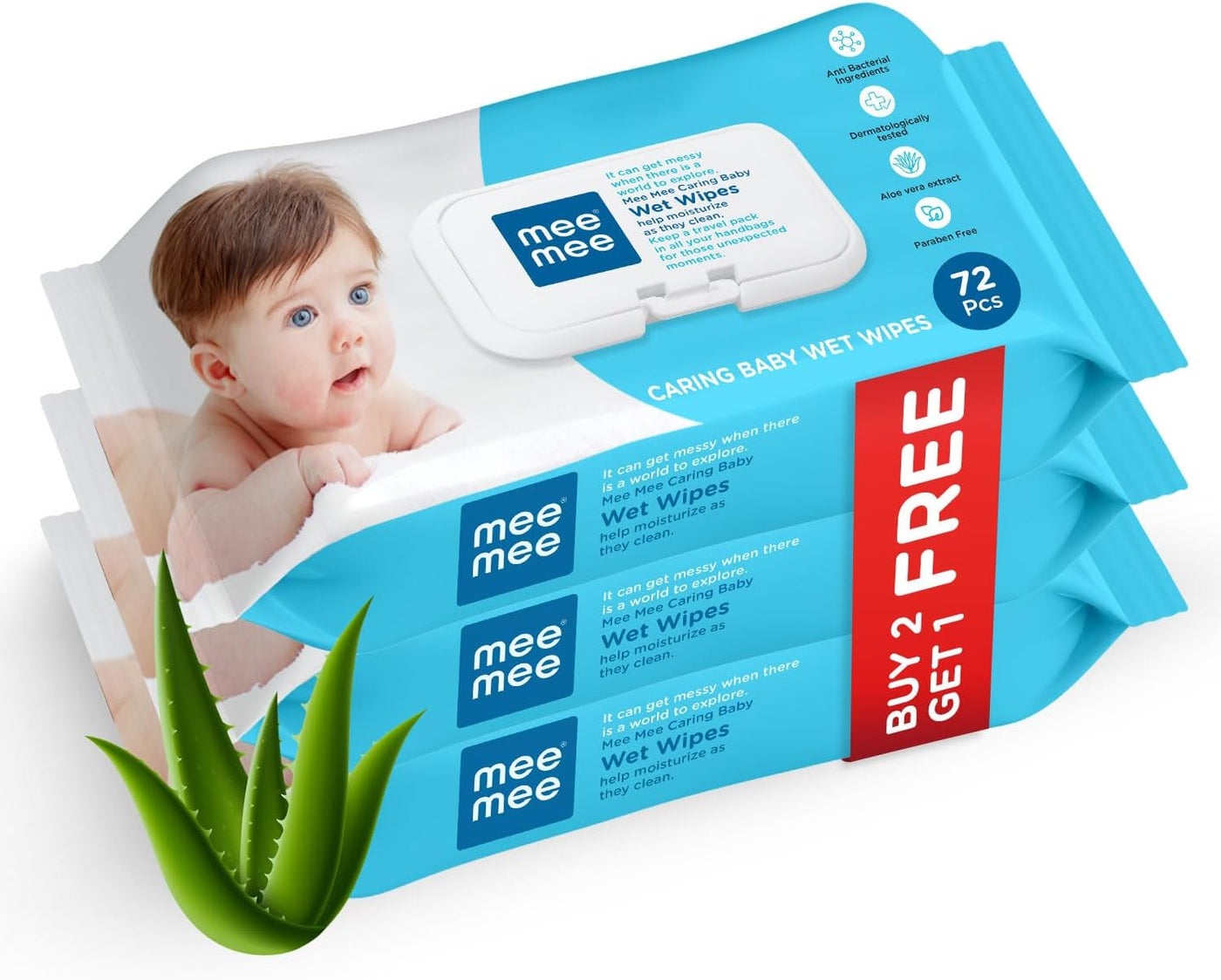 Mee Mee Baby Gentle Wet Wipes with Aloe Vera extracts and Fliptop Lid |72 pcs| Pack of 3