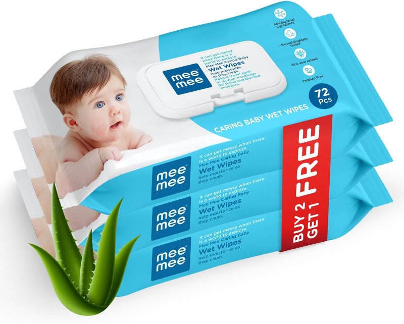 Mee Mee Baby Gentle Wet Wipes with Aloe Vera extracts and Fliptop Lid |72 pcs| Pack of 3 - Image 1