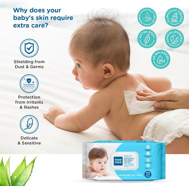 Mee Mee Baby Gentle Wet Wipes with Aloe Vera extracts and Fliptop Lid |72 pcs| Pack of 3 - Image 3