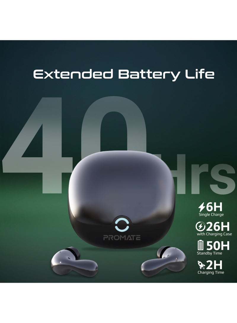 بروميت Promate True Wireless Earbuds with Active Noise Cancellation (ANC) and Environmental Noise Cancellation (ENC), Bluetooth 5.4, and 40Hrs Playtime Black - Image 2