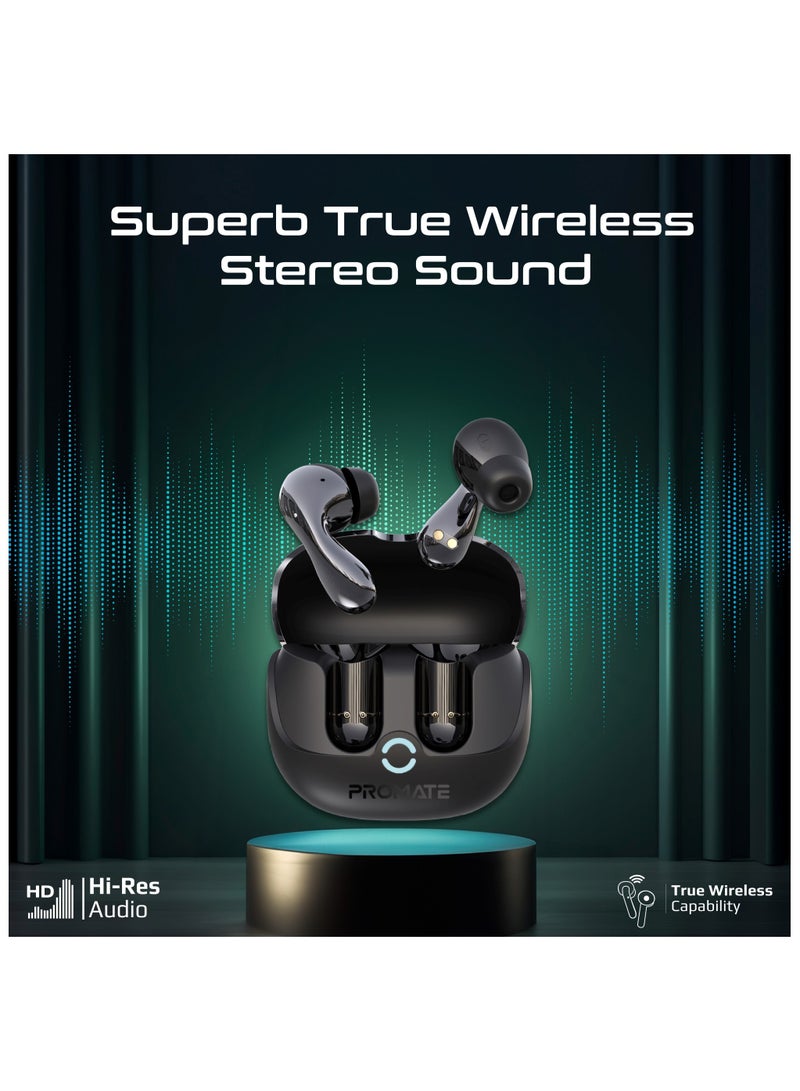 بروميت Promate True Wireless Earbuds with Active Noise Cancellation (ANC) and Environmental Noise Cancellation (ENC), Bluetooth 5.4, and 40Hrs Playtime Black - Image 3