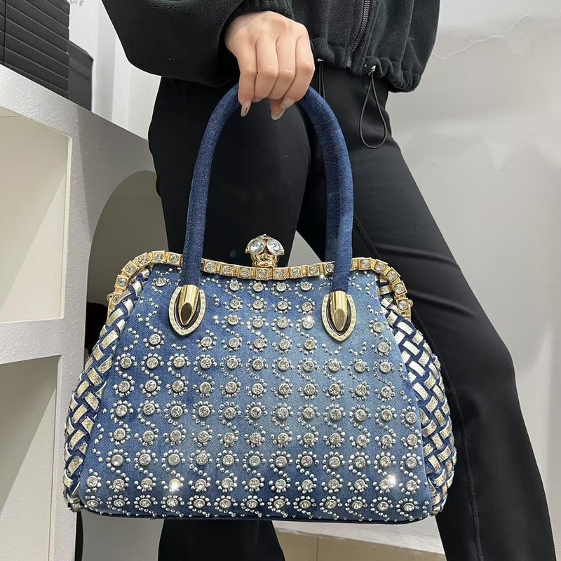 Temu For Women Fashion Temperament Tannin Encrusted Diamond Handbag Socialite Light Luxury Dinner Diagonal Bag - Image 5