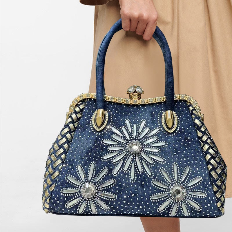Temu For Women Fashion Temperament Tannin Encrusted Diamond Handbag Socialite Light Luxury Dinner Diagonal Bag - Image 1
