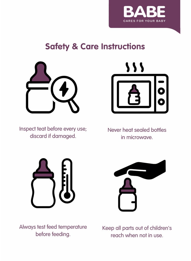 BABE - زجاجة رضاعة للأطفال بفتحة واسعة، 8 أونصات/250 مل، 3+ أشهر، خالية من BPA، مصنوعة في تايلاند - Image 5