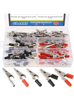 Glarks Glarks 100Pcs 3 Style 2.1''/53MM Metal Alligator Clips Crocodile Electrical Test Clamps Assortment Kit for Laboratory Testing, 50pcs with Red Black Plastic Hands and 50pcs no Cap  - Image 1