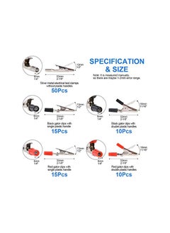 Glarks Glarks 100Pcs 3 Style 2.1''/53MM Metal Alligator Clips Crocodile Electrical Test Clamps Assortment Kit for Laboratory Testing, 50pcs with Red Black Plastic Hands and 50pcs no Cap  - Image 2