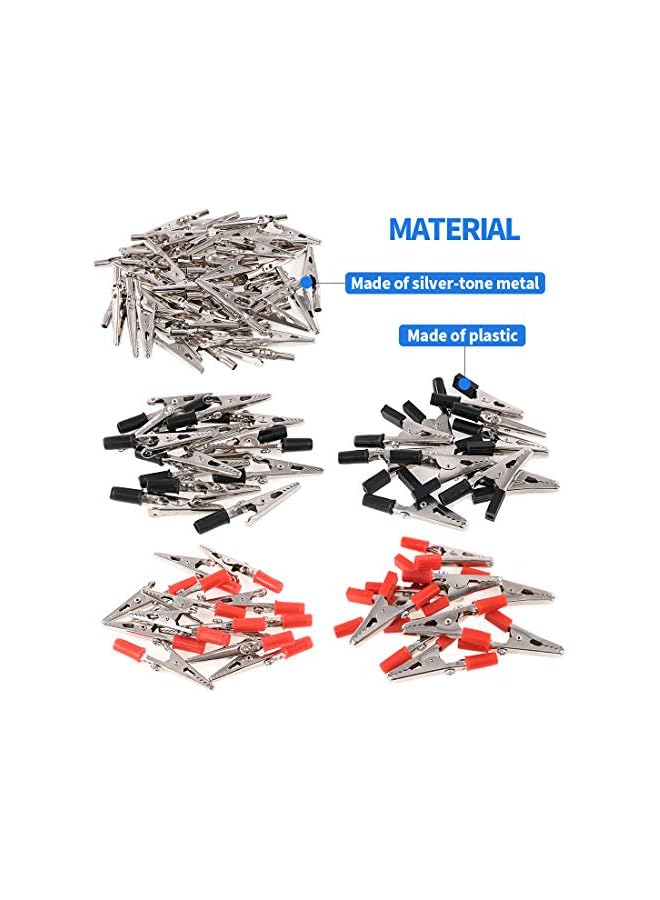 Glarks Glarks 100Pcs 3 Style 2.1''/53MM Metal Alligator Clips Crocodile Electrical Test Clamps Assortment Kit for Laboratory Testing, 50pcs with Red Black Plastic Hands and 50pcs no Cap  - Image 3