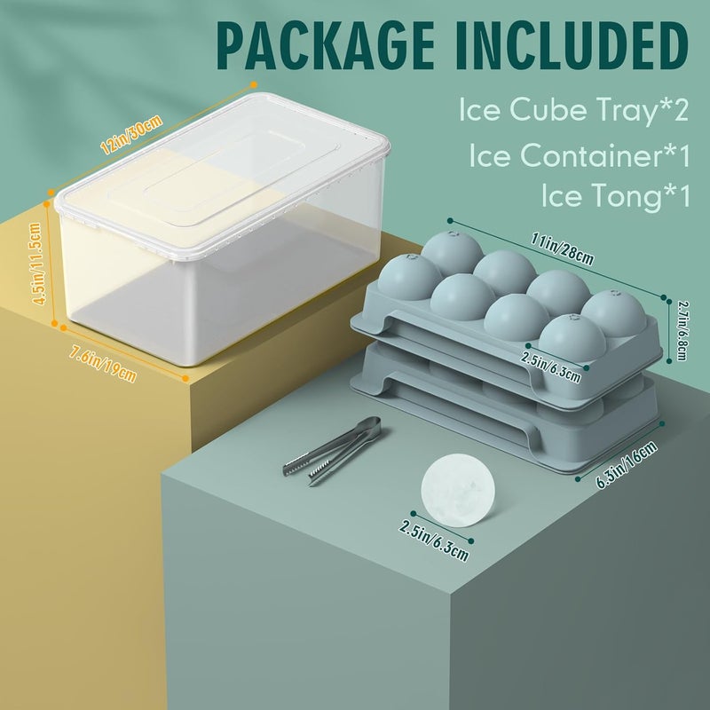 WIBIMEN Large Ice Cube Molds, Big Round Whiskey Ice Cube Trays for Freezer, Easy to Fill & Release, Whiskey Bourbon Cocktail(2.5In*8 Balls- Blue/2 Pack) - Image 4