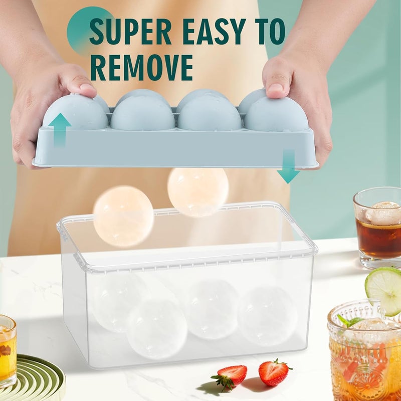 WIBIMEN Large Ice Cube Molds, Big Round Whiskey Ice Cube Trays for Freezer, Easy to Fill & Release, Whiskey Bourbon Cocktail(2.5In*8 Balls- Blue/2 Pack) - Image 2