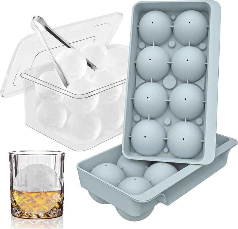 WIBIMEN Large Ice Cube Molds, Big Round Whiskey Ice Cube Trays for Freezer, Easy to Fill & Release, Whiskey Bourbon Cocktail(2.5In*8 Balls- Blue/2 Pack) - Image 1