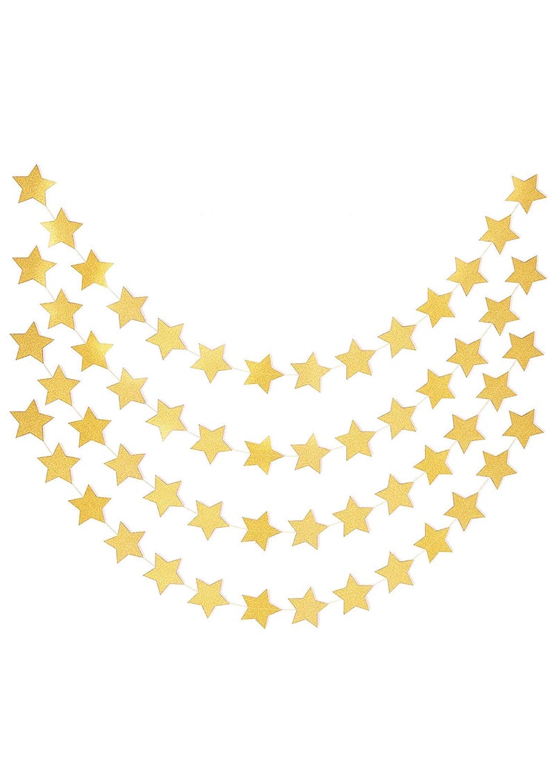 Funcart Funcart Glitter Golden Star Garlands 3D Star Decorations Hanging Paper Garland Planet Galaxy Twinkle Little Star Birthday Bachelorette Bridal Christmas Graduation New Year Ramadan EID  - Image 3
