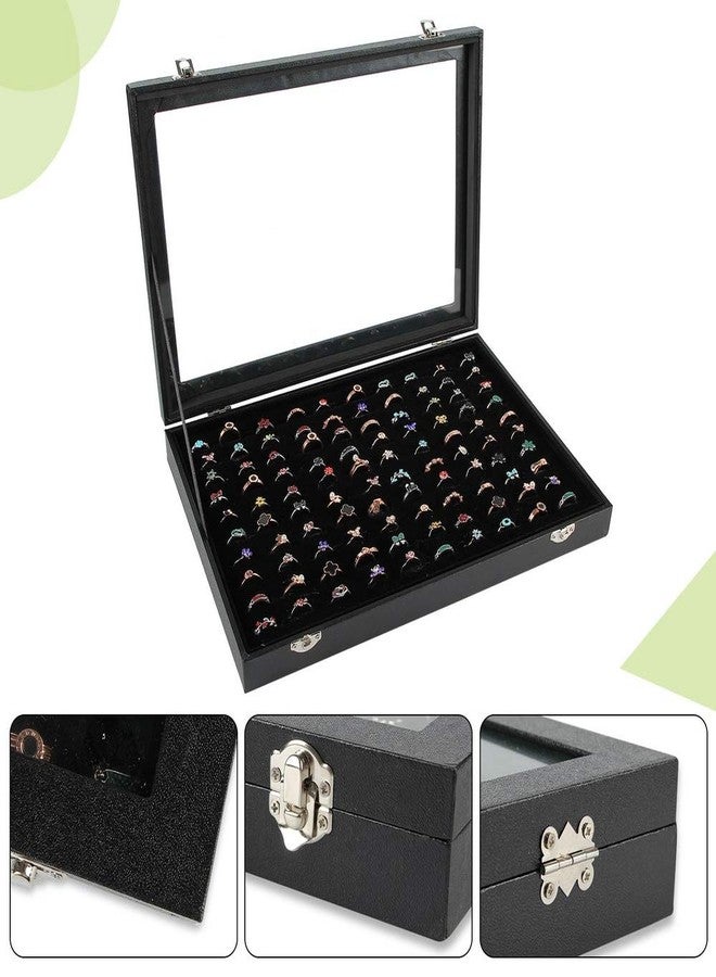 Siveit Ring Display Case Organizer Box with Transparent Lid, Ring Holder Showcase For Store Display Jewelry Show Home, Ring Organizer For Jewelry Rings, Studs Earrings (100 Slot, Black) - Image 3