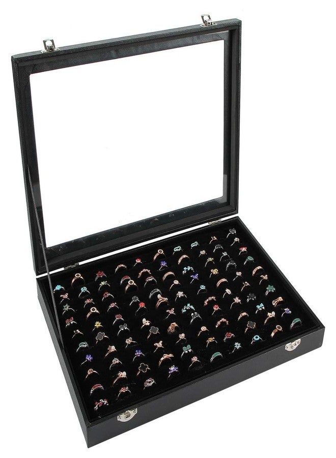 Siveit Ring Display Case Organizer Box with Transparent Lid, Ring Holder Showcase For Store Display Jewelry Show Home, Ring Organizer For Jewelry Rings, Studs Earrings (100 Slot, Black) - Image 1