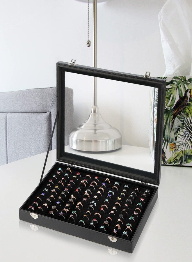 Siveit Ring Display Case Organizer Box with Transparent Lid, Ring Holder Showcase For Store Display Jewelry Show Home, Ring Organizer For Jewelry Rings, Studs Earrings (100 Slot, Black) - Image 5